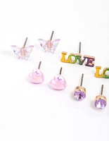 Kids Purple Love Stud Earrings 6-Pack