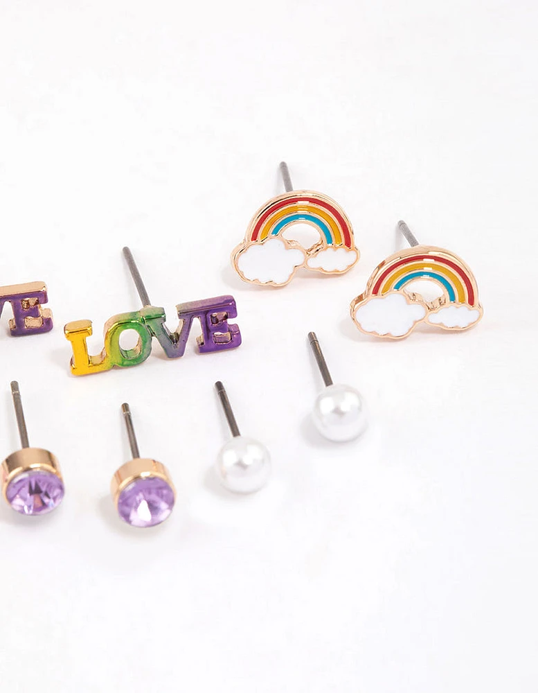 Kids Purple Love Stud Earrings 6-Pack