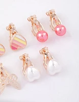 Kids Pink Butterfly & Heart Clip On Earrings 6-Pack