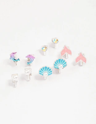 Kids Blue Sea Clip On Stud Earrings 6-Pack