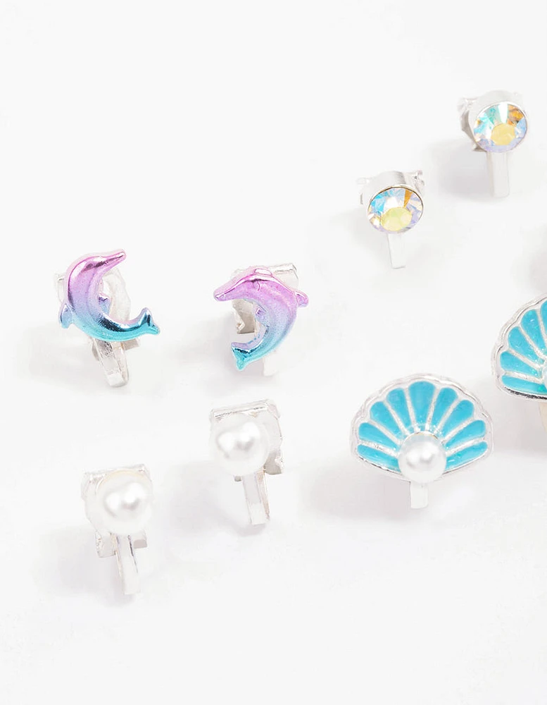 Kids Blue Sea Clip On Stud Earrings 6-Pack