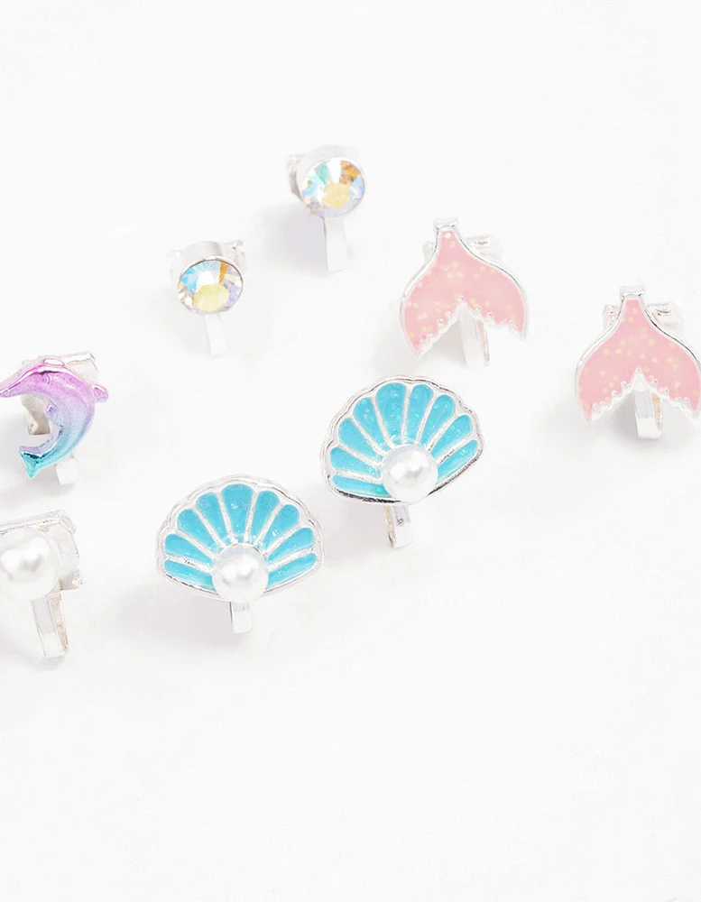 Kids Blue Sea Clip On Stud Earrings 6-Pack