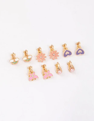 Kids Pink Flower Clip On Stud Earrings 6-Pack