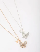 Kids Diamante Butterfly Necklace Pack