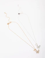 Kids Diamante Butterfly Necklace Pack