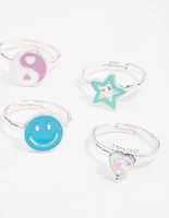 Kids Silver Smiley Star Ring 6-Pack