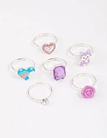 Kids Silver Diamante Rose Ring 6-Pack