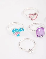 Kids Silver Diamante Rose Ring 6-Pack