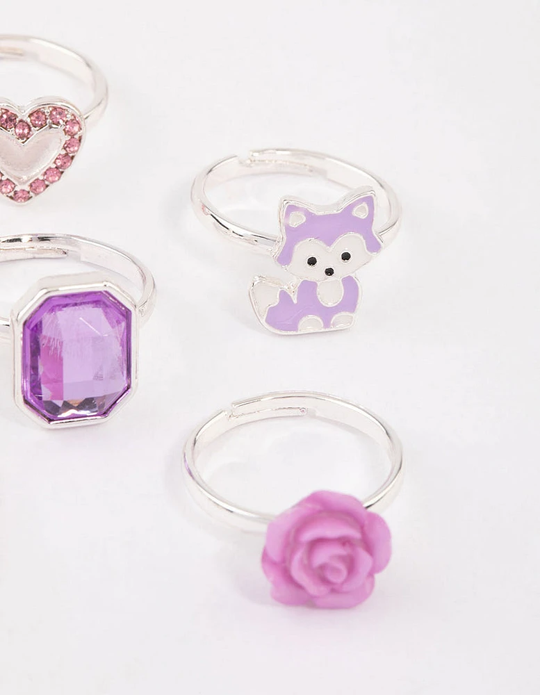 Kids Silver Diamante Rose Ring 6-Pack