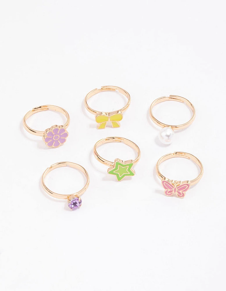 Kids Star & Bow Ring 6-Pack