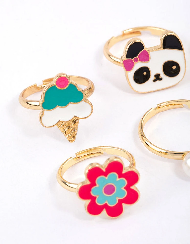 Kids Panda & Flower Ring 6-Pack