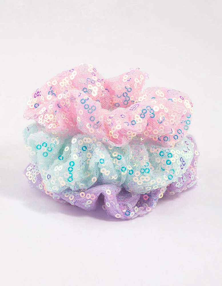 Kids Mixed Sequined Pastel Hair Scrunchies Pack