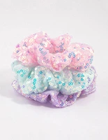 Kids Mixed Sequined Pastel Hair Scrunchies Pack