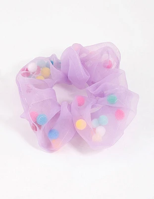 Kids Fabric Statement Pom Pom Hair Scrunchie