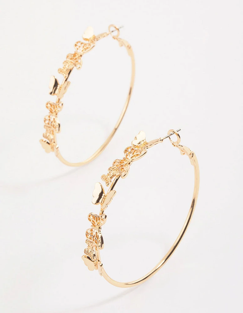 Gold Mini Butterfly Hoop Earrings