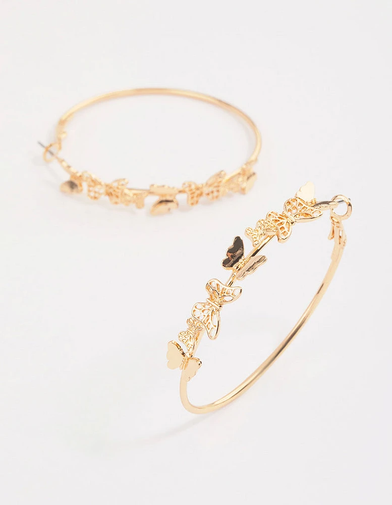 Gold Mini Butterfly Hoop Earrings