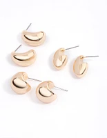 Gold Puffy Hoop Earrings Pack