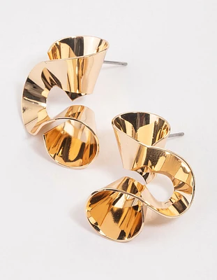 Gold Ribbon Curl Drop Earrings