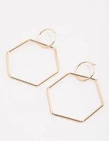 Gold Hexagon Drop Earrings