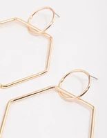 Gold Hexagon Drop Earrings