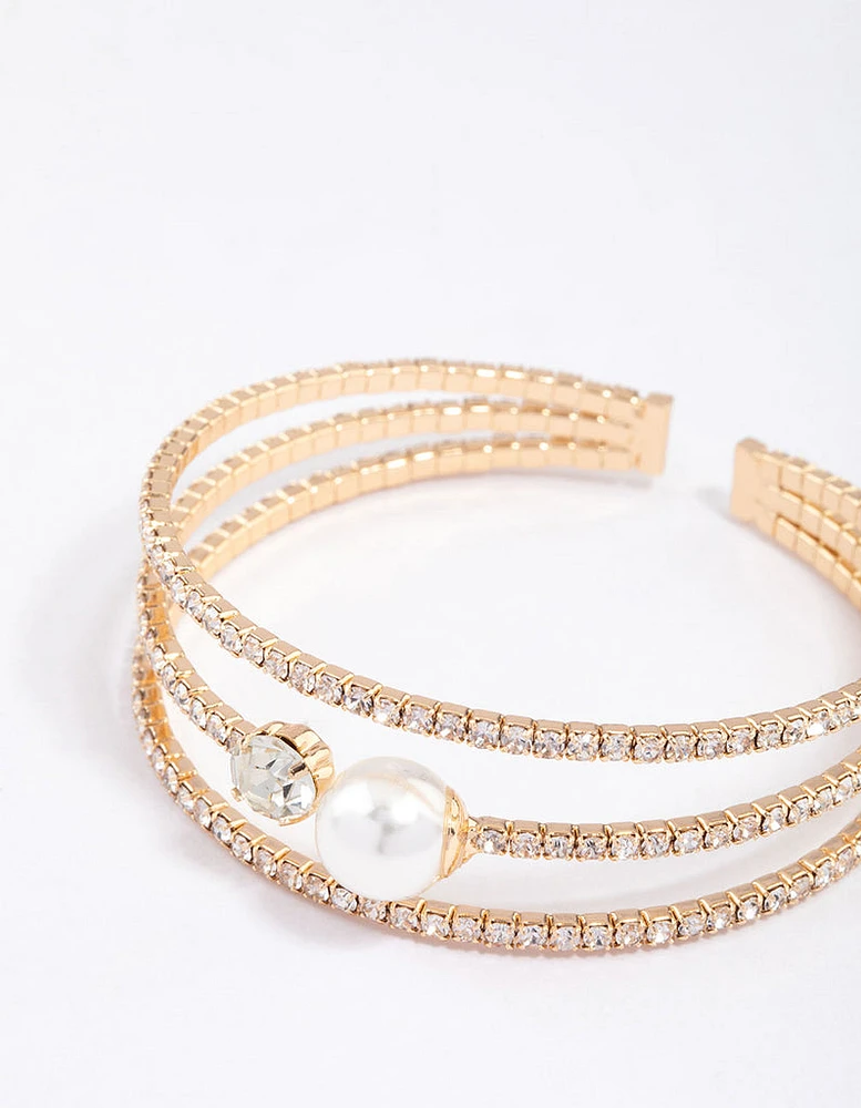 Gold Pearl Cupchain Wrist Cuff