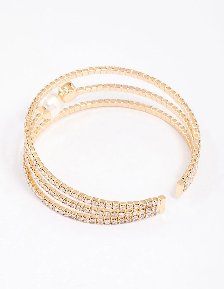 Gold Pearl Cupchain Wrist Cuff