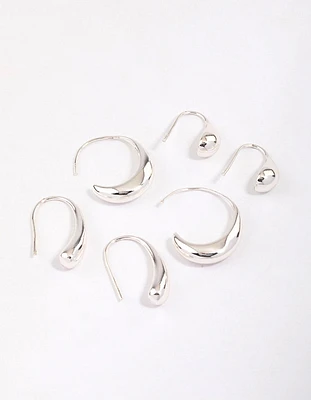 Silver Teardrop Hoop Earrings Pack