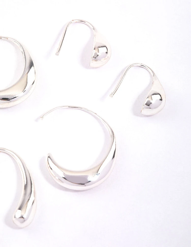 Silver Teardrop Hoop Earrings Pack