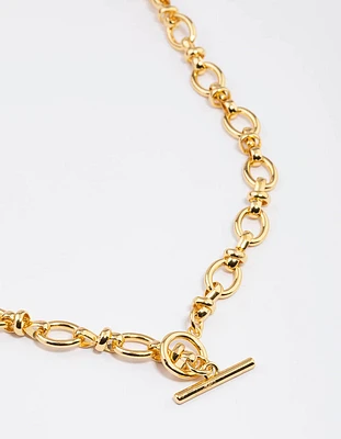 Gold Plated Oval Detailed Chain FOB Necklace