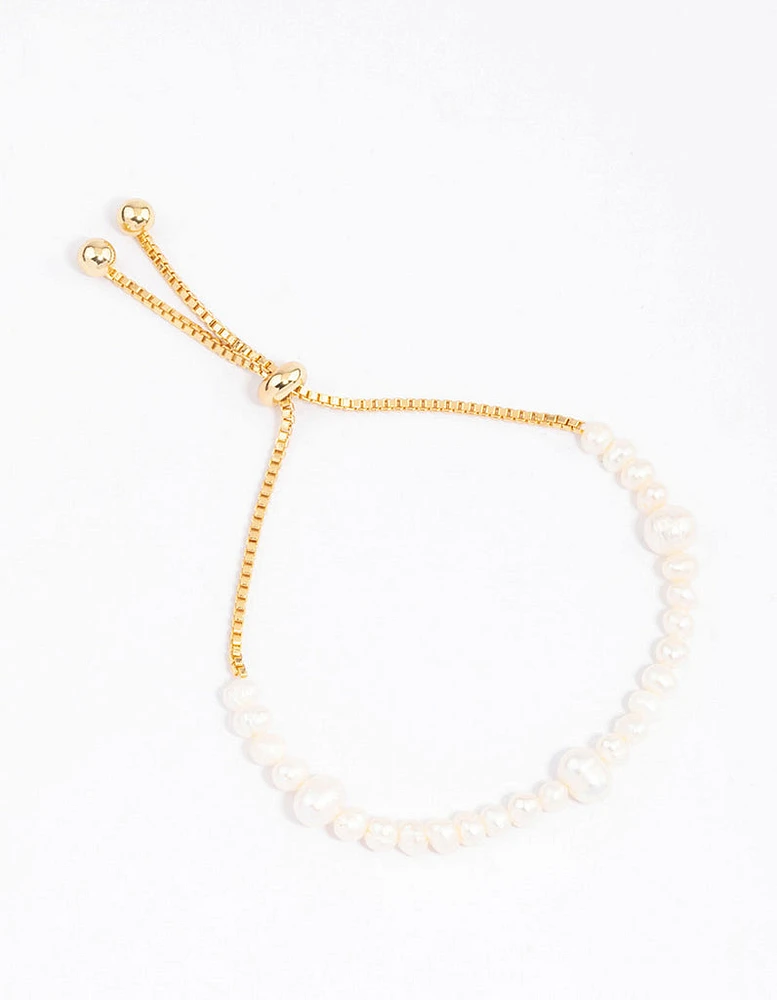 Gold Plated Large Station Full Freshwater Pearl Bracelet