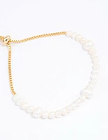 Gold Plated Large Station Full Freshwater Pearl Bracelet