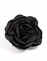 Black Fabric Plisse Flower Corsage Clip