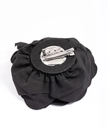 Black Fabric Plisse Flower Corsage Clip