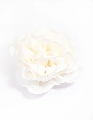 White Fabric Plisse Flower Corsage Clip