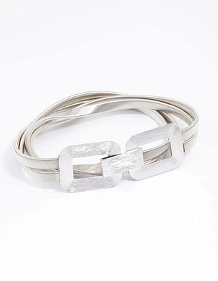 Silver Rectangle Buckle Stretch Belt