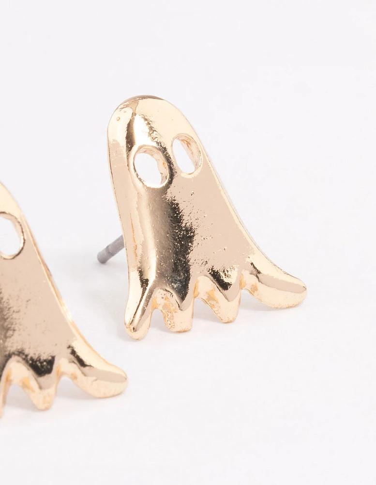 Gold Cute Ghost Stud Earrings