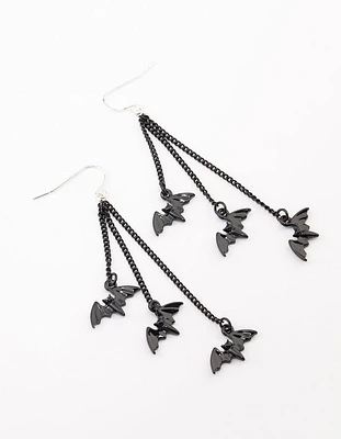 Black Multi Chain Bat Drop Earrings