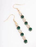 Green Diamante & Stone Chainmail Drop Earrings