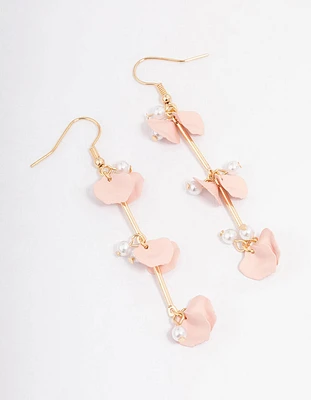 Blush Pearl & Petal Bar Drop Earrings