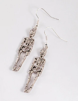 Rhodium Skeleton Drop Earrings