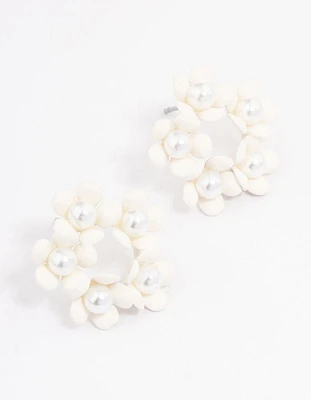 Flower & Pearl Circle Stud Earrings