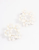 Flower & Pearl Circle Stud Earrings