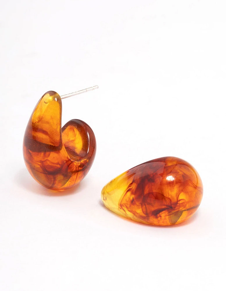 Neutral Tortoiseshell Droplet Huggie Earrings