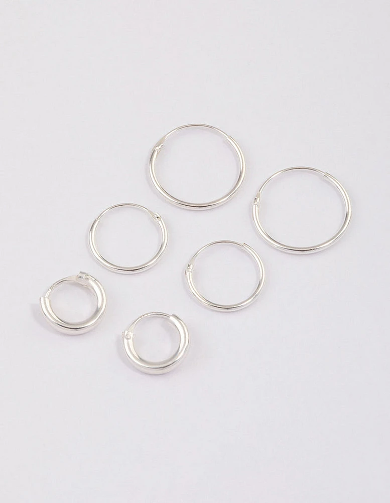 Sterling Silver Mixed Thick Hoop Earrings Pack