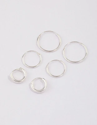 Sterling Silver Mixed Thick Hoop Earrings Pack