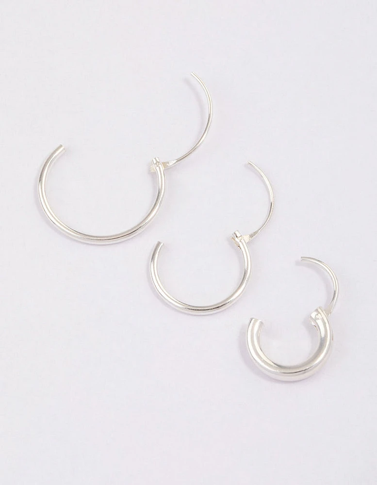 Sterling Silver Mixed Thick Hoop Earrings Pack