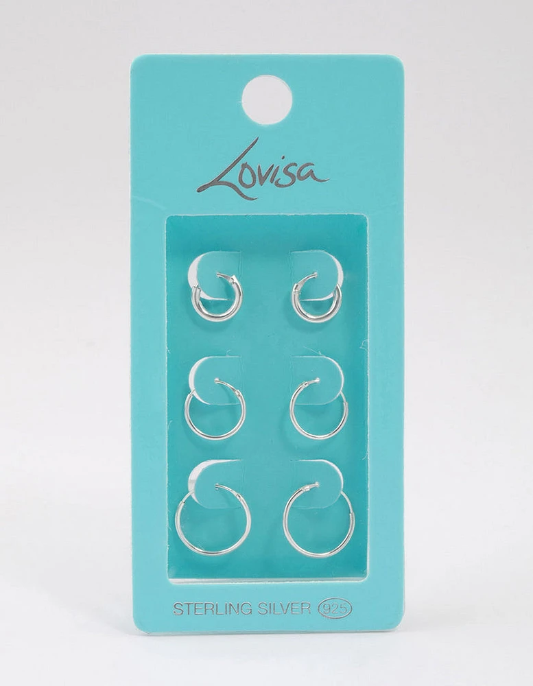 Sterling Silver Mixed Thick Hoop Earrings Pack