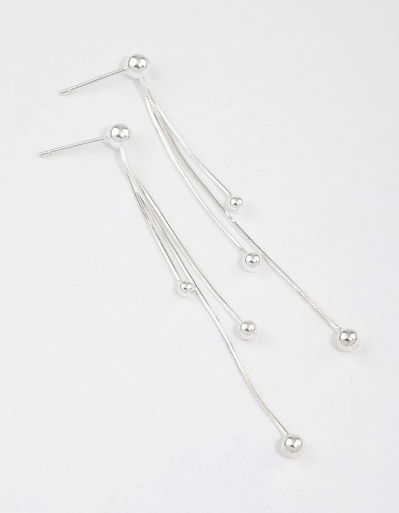 Sterling Silver Dangle Chain Ball Drop Earrings