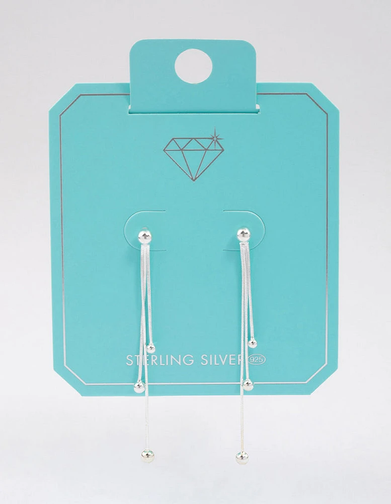 Sterling Silver Dangle Chain Ball Drop Earrings