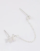 Sterling Silver Baguette Flower Chain Stud Earrings